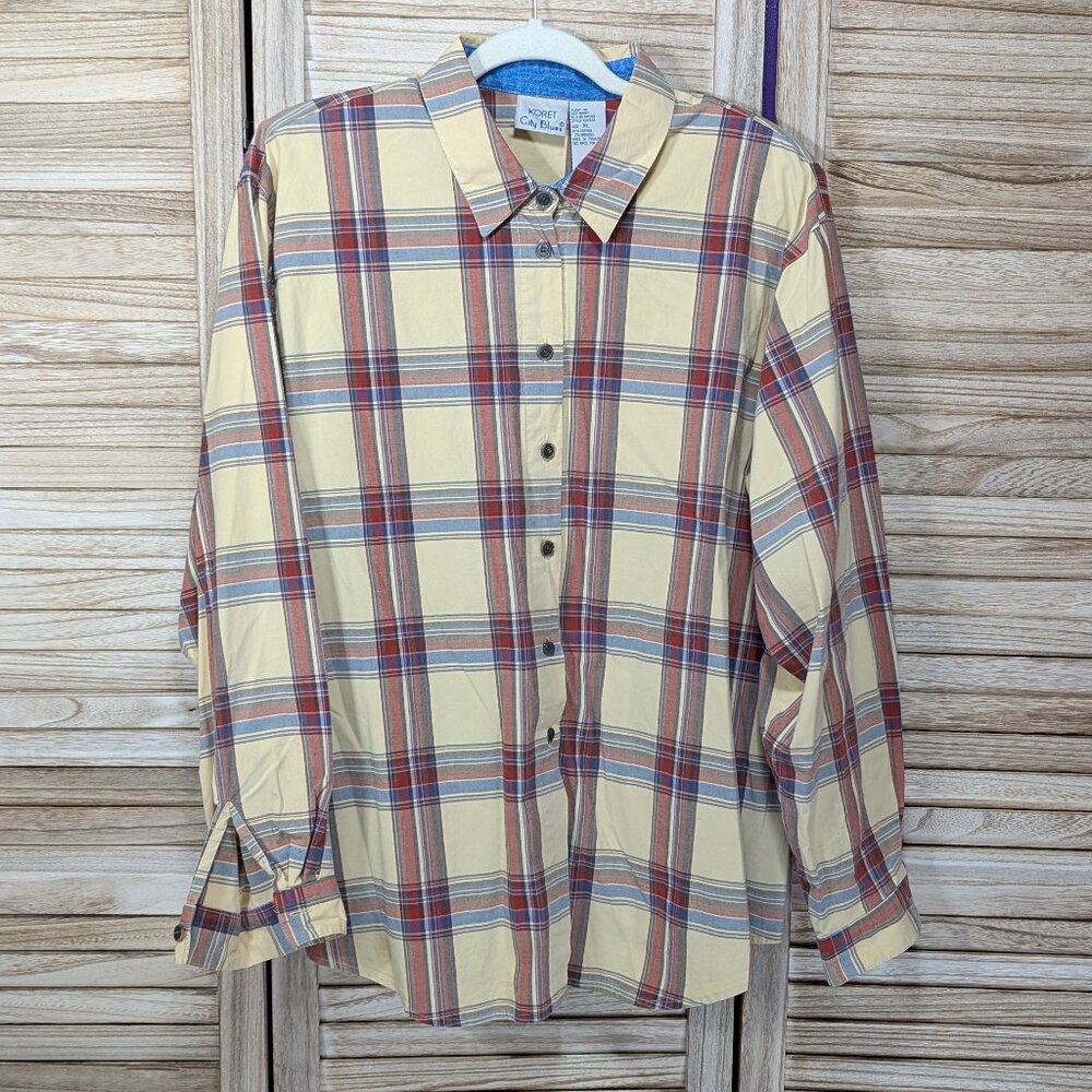 Koret City Blues Plaid Button-Up Shirt Yellow and Red Size XL